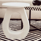 Whitewash Finish Mango Wood Accent Table with Horseshoe Cutout Base | Walsa