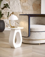 Whitewash Finish Mango Wood Accent Table with Horseshoe Cutout Base | Walsa
