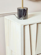 Two Door Whitewash Mango Wood Abstract Cabinet | Sita