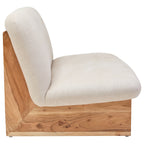 2 Seater Armless Cream Textured Linen Sofa with Wood Base | Parova
