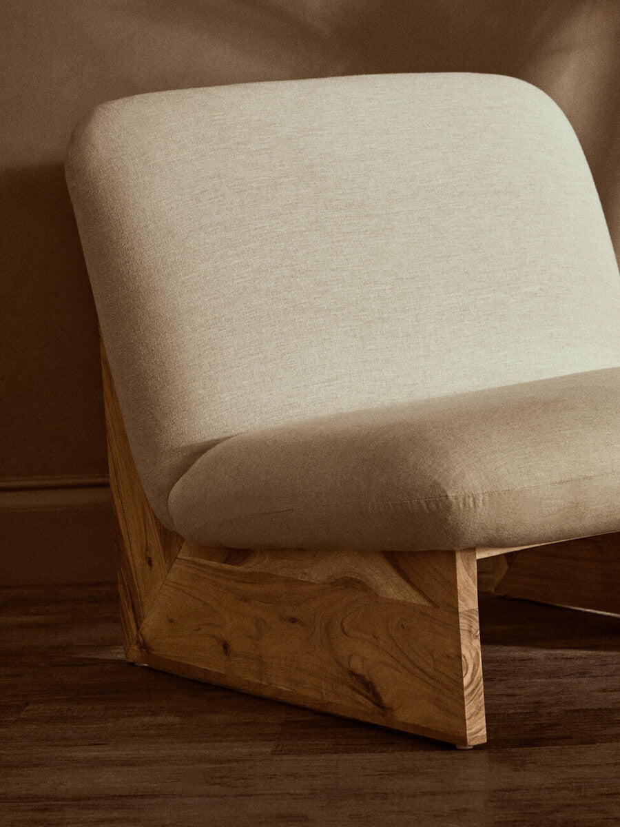 Cream Linen Textured Armless Chair with Wood Base | Parova