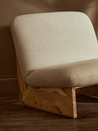 Cream Linen Textured Armless Chair with Wood Base | Parova