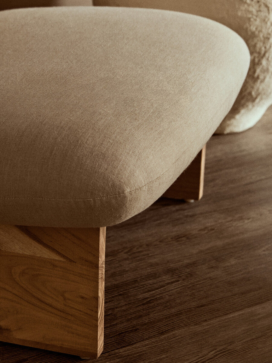Cream Linen Textured Armless Chair with Wood Base | Parova