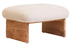 Cream Linen Textured Footstool with Wood Base | Parova