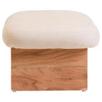 Cream Linen Textured Footstool with Wood Base | Parova