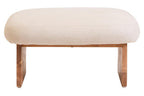 Cream Linen Textured Footstool with Wood Base | Parova