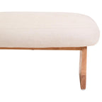Cream Linen Textured Footstool with Wood Base | Parova