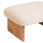 Cream Linen Textured Footstool with Wood Base | Parova