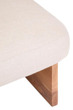 Cream Linen Textured Footstool with Wood Base | Parova