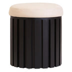 Black Finish Mango Wood and Cream Linen Stool | Perdoba