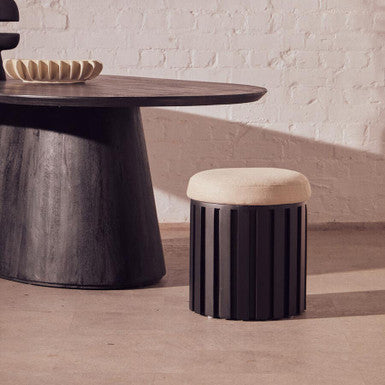 Black Finish Mango Wood and Cream Linen Stool | Perdoba
