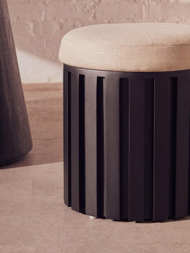Black Finish Mango Wood and Cream Linen Stool | Perdoba