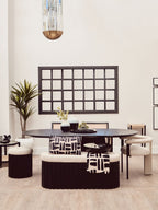 Black Finish Mango Wood and Cream Linen Stool | Perdoba
