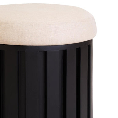 Black Finish Mango Wood and Cream Linen Stool | Perdoba