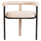 Cream Textured Linen Dining Chair with Black Metal Frame | Perdoba