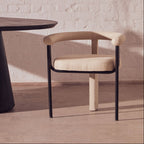 Cream Textured Linen Dining Chair with Black Metal Frame | Perdoba