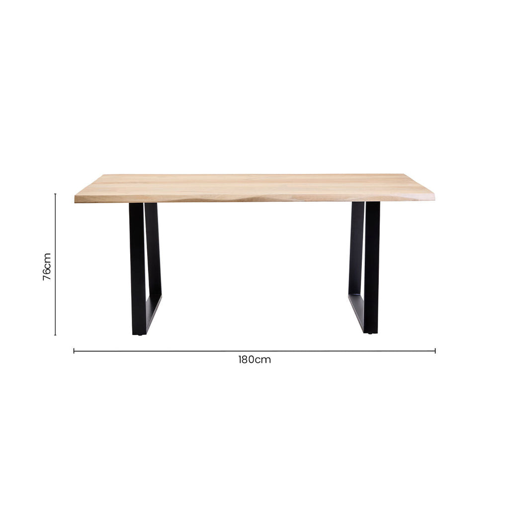 Natural Two-Tone Live Edge Mango Wood Dining Table with Black Metal Legs, Perdoba