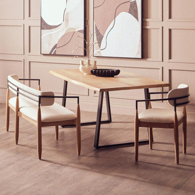 Natural Two-Tone Live Edge Mango Wood Dining Table with Black Metal Legs, Perdoba