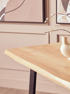 Natural Two-Tone Live Edge Mango Wood Dining Table with Black Metal Legs, Perdoba
