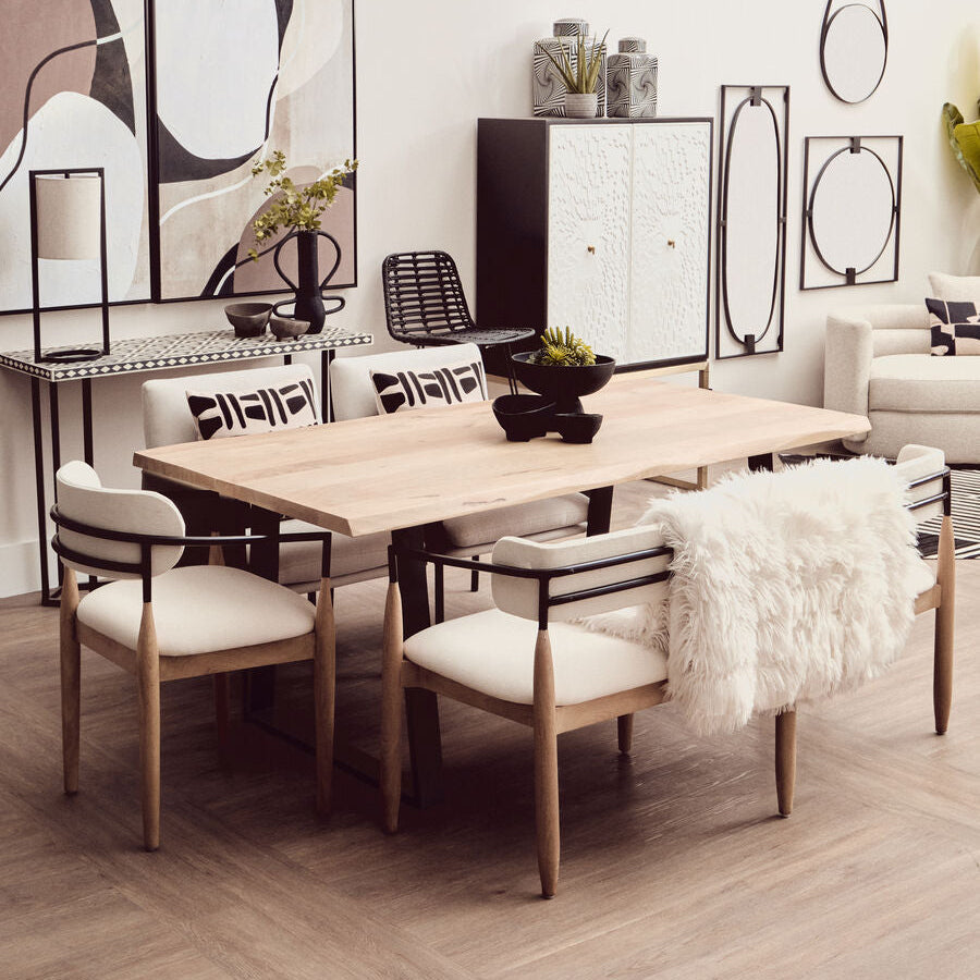 Natural Two-Tone Live Edge Mango Wood Dining Table with Black Metal Legs, Perdoba