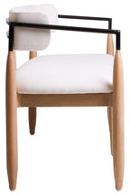 Cream Textured Fabric Dining Bench with Wood Frame | Persolo