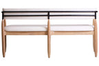 Cream Textured Fabric Dining Bench with Wood Frame | Persolo