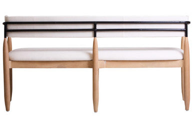 Cream Textured Fabric Dining Bench with Wood Frame | Persolo