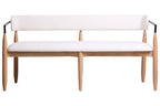 Cream Textured Fabric Dining Bench with Wood Frame | Persolo