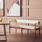 Cream Textured Fabric Dining Bench with Wood Frame | Persolo