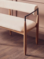 Cream Textured Fabric Dining Bench with Wood Frame | Persolo