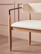 Cream Textured Fabric Dining Bench with Wood Frame | Persolo
