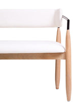 Cream Textured Fabric Dining Bench with Wood Frame | Persolo