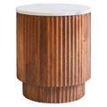 Brown Mango Wood Carved Side Table with White Marble Top | Torcino