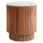 Brown Mango Wood Carved Side Table with White Marble Top | Torcino