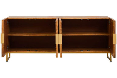 Mango Wood Paper Rope Detail Four Door Sideboard | Teora