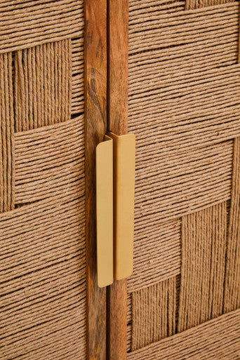 Mango Wood Paper Rope Detail Four Door Sideboard | Teora