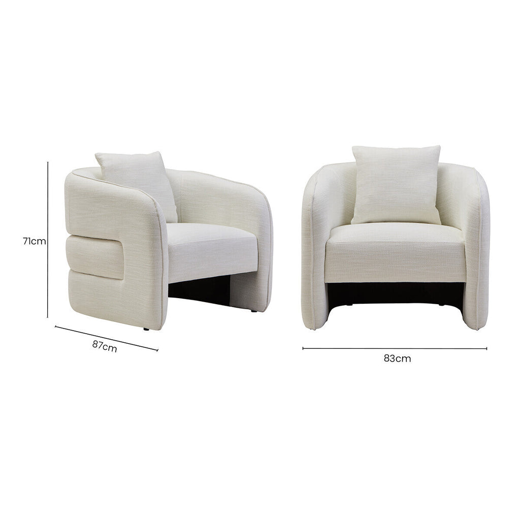 Cream Linen Effect Curved Chair | Bilani