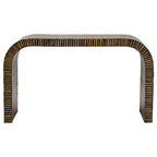 Natural Bamboo Inlay Curved Console Table with Sculptural Striped Design | Bambusa