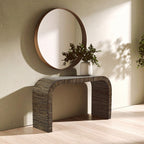 Natural Bamboo Inlay Curved Console Table with Sculptural Striped Design | Bambusa