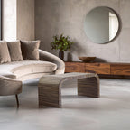 Natural Finish Curved Coffee Table with Striped Bamboo Inlay | Bambusa