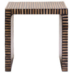 Natural Bamboo Inlay Square Side Table with Linear Pattern and Open Base | Bambusa