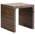 Natural Bamboo Inlay Square Side Table with Linear Pattern and Open Base | Bambusa