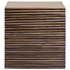 Natural Bamboo Inlay Square Side Table with Linear Pattern and Open Base | Bambusa