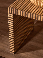 Natural Bamboo Inlay Square Side Table with Linear Pattern and Open Base | Bambusa