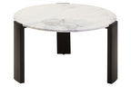 White Round Marble Top Large Coffee Table with Black Acacia Legs | Palermo