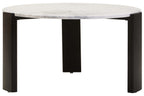 White Round Marble Top Large Coffee Table with Black Acacia Legs | Palermo
