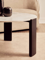 White Round Marble Top Large Coffee Table with Black Acacia Legs | Palermo