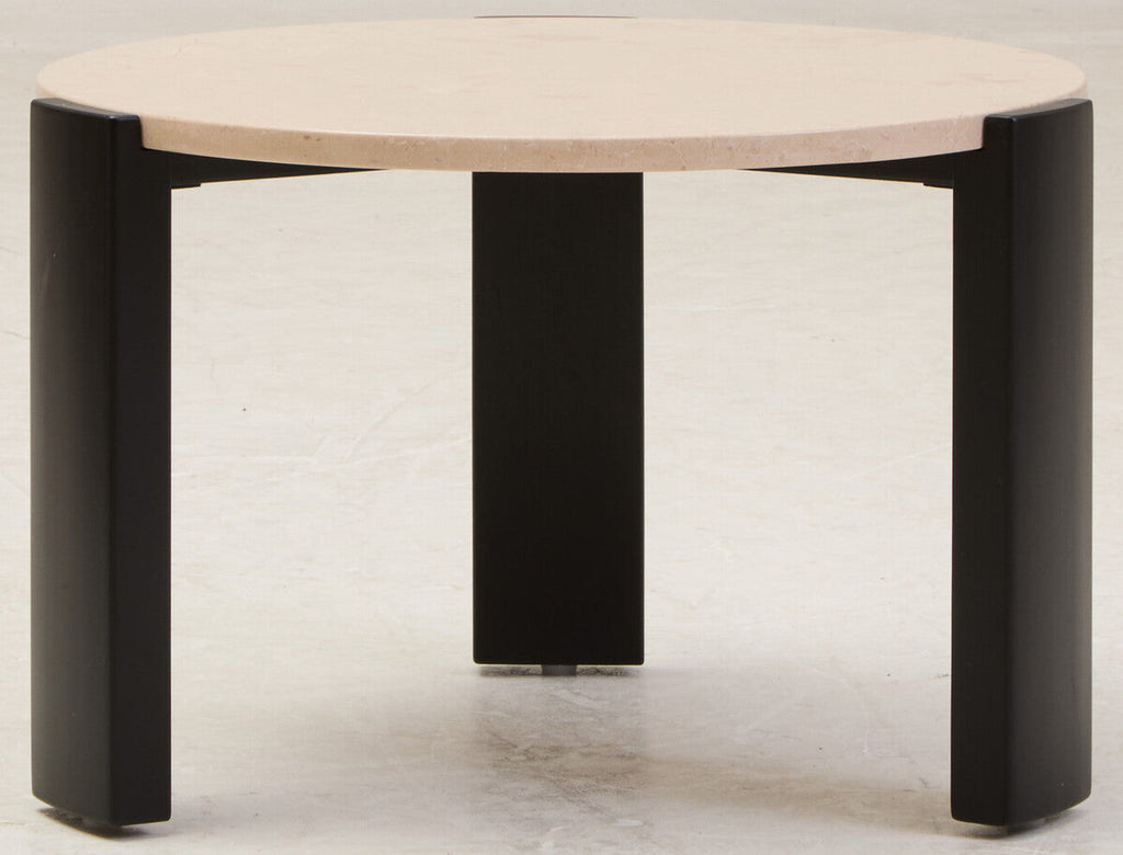 Cream Round Marble Top Large Coffee Table with Small Acacia Legs, Palermo