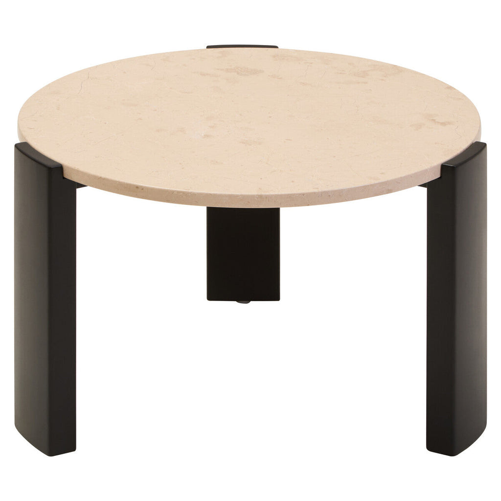 Cream Round Marble Top Large Coffee Table with Small Acacia Legs, Palermo