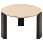 Cream Round Marble Top Large Coffee Table with Small Acacia Legs, Palermo